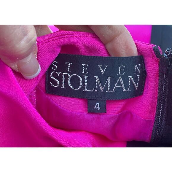 Steven Stolman Color Block 100% Silk Cocktail Dress Long Slv Sz 4 1980’s Vintage - Picture 6 of 6